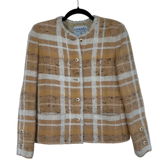Chanel Vintage Tweed Plaid Jacket Skirt Suit Set - Picture 1 of 8